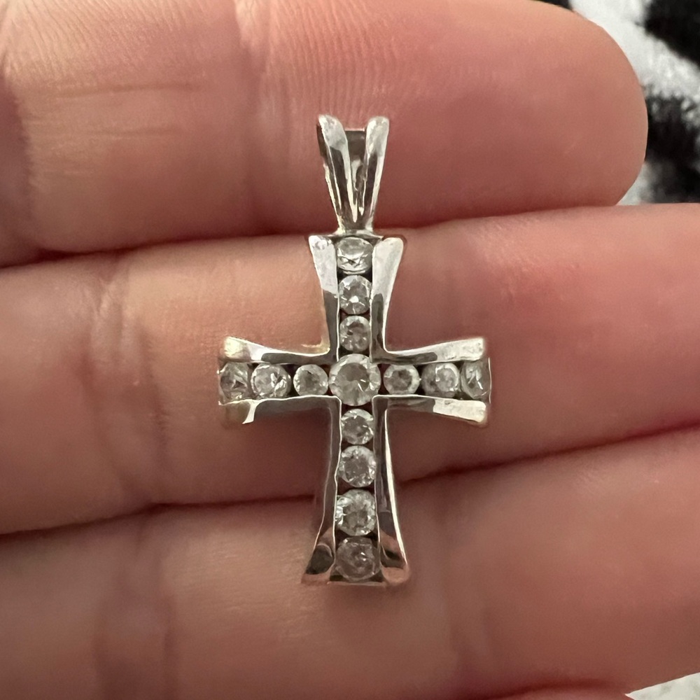 Vintage Cubic Zirconia Cross Pendant Bowed